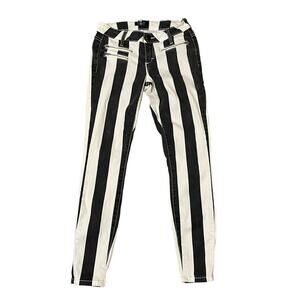 Bebe Womens Striped Jeans Retro Edgy Zipper Detail 26 Waist Low Rise Cropped